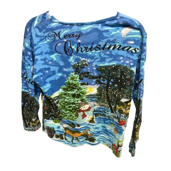 Jane Ashley Top Christmas Tree Snowman Sequined Beaded Women's Size Petite L - Picture 5 of 5